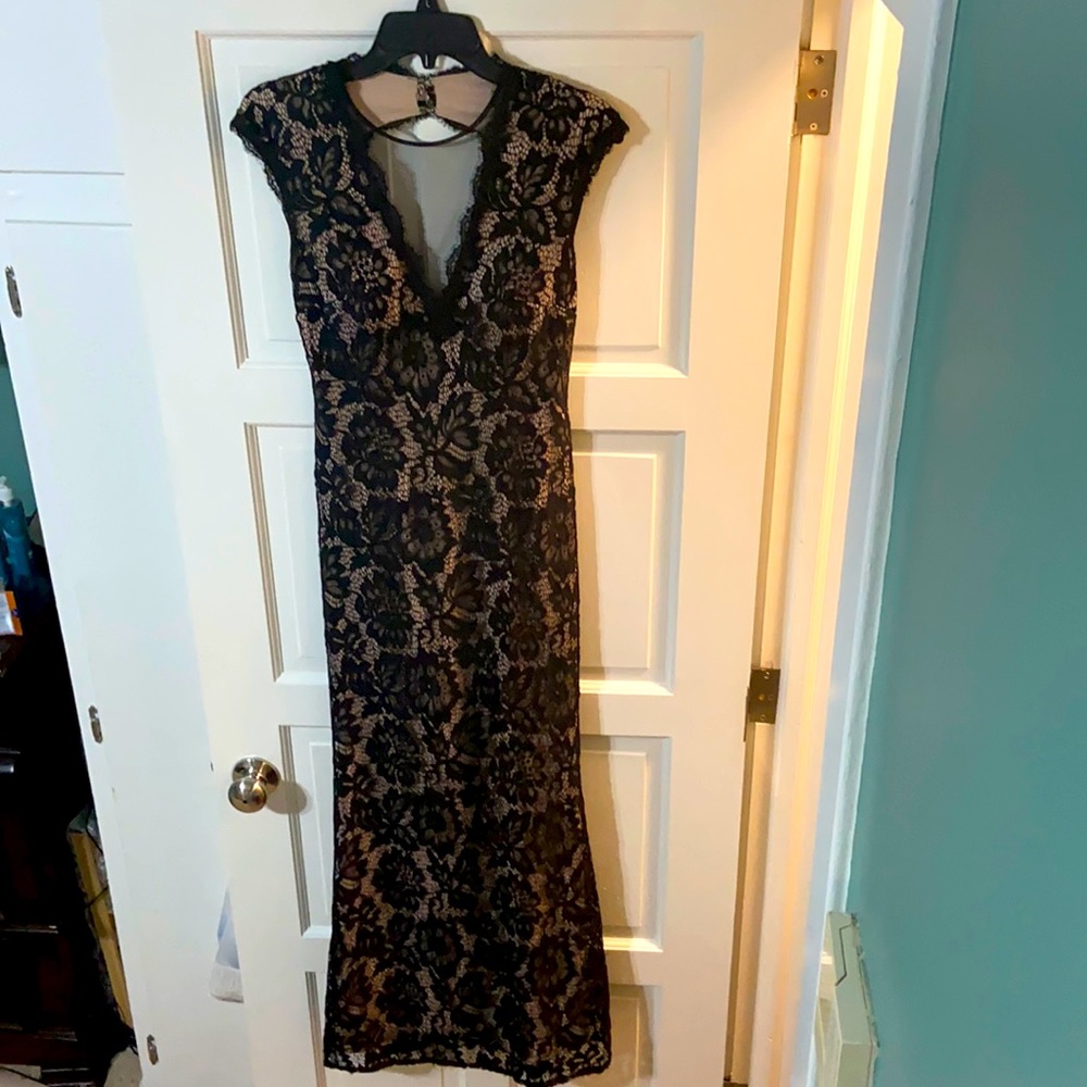 Formal Nude with Black Lace Overlay - Petite